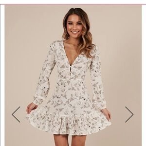 Showpo White Floral Long Sleeve Dress